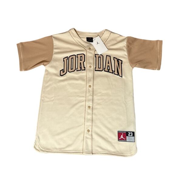 NWT Jordan Baseball Jersey Snap Down Retro Brown Tan Size Youth Medium 10/12 - Picture 1 of 3